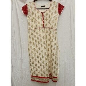 EUC Indian Kurti Tunic Gold & Red Embroidered Ethnic Wedding Guest Festive Top